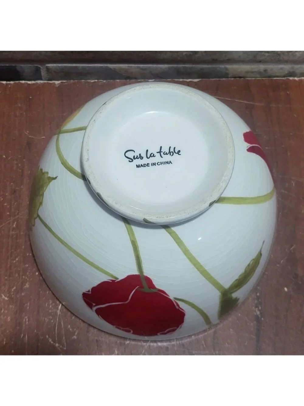 White Ceramic Sur La Table Dish Bowl Red Poppy Design